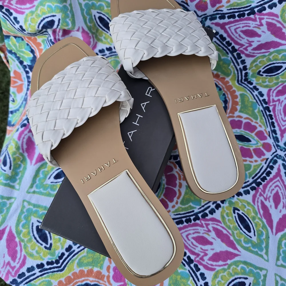 Tahari Cream Braided Slide Sandals for Women - Picture 2 of 8